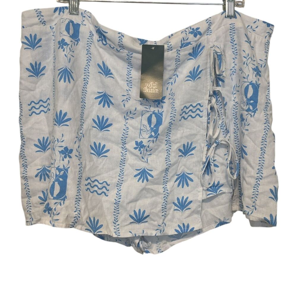 Wild Fable Blue White Wrap Skort 1X Linen Blend Mini Skirt Shorts Plus Size